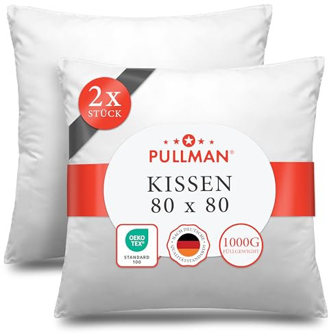 Pullman Almohada de 80 x 80 cm – Juego de 2 almohadas de microfibra de calidad de hotel para el dolor de cuello, cómodas almohadas hipoalergénicas para dormir con 1000 g de material de relleno,