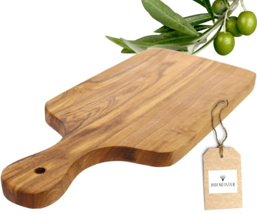 HOFMEISTER® Brettchen mit Griff Olivenholz – Vielseitiges Schneidebrett oder Frühstücksbrett, robust und stilvoll, ideal zum Schneiden und Servieren, 30 cm