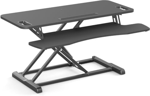 UPdesk Cross Large - Schreibtischaufsatz höhenverstellbar für Laptop & PC - Schreibtischerhöhung - Stehpultaufsatz für Schreibtisch - Höhe 11 cm - 50,5 cm - Breite 41,5 x 95 cm - Gasfeder - Schwarz