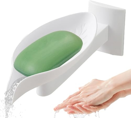 Porte-savon mural 21 x 7 x 8,7 cm, porte-savon de douche, porte-savon décoratif, adhésif peu encombrant pour salle de bain, brosses à récurer, bouteilles, gris, blanc, vert