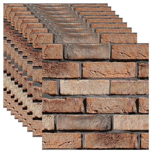 3D Wall Panels, 10 Pack PVC Brick Stone Wall Panel Self Adhesive for Interior Wall Decor, 3D Wallpaper Waterproof for Bedroom Home Kitchen,Living Room,Office Decoration 11.81 * 11.81inch (Brown Stone)