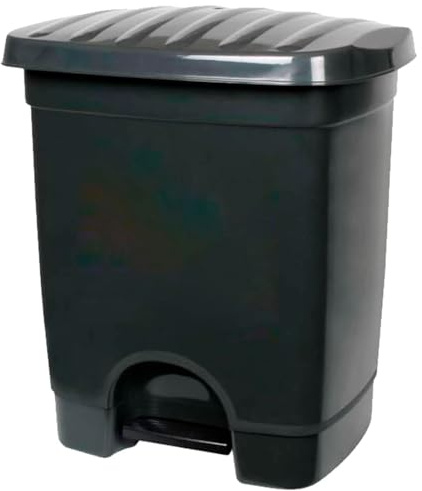 AC - Cubo de Basura de plástico con Pedal - Compartimento unitario - contenedor de residuos, Papelera, Cocina - Fabricado en España (Antracita, 35 litros, 45 x 39 x 31 cm)