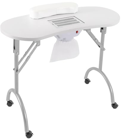 Maniküretisch mit Absaugung, Tragbarer Manikürtisch, Faltbar Nageltisch Maniküre Tisch, Mobiler Manikürtisch, Tragbaresmanikürtisch Mobilesmanikürtisch mit Rollen, Staubbeutel, Tragetasche (Weiß)