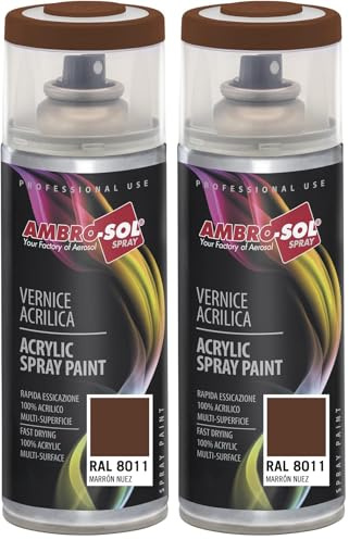 Ambro-Sol - Pintura acrílica en spray, color Marrón Nogal, RAL 8011, resultado profesional en múltiples superficies, exteriores e interiores, 400 ml (Paquete de 2)