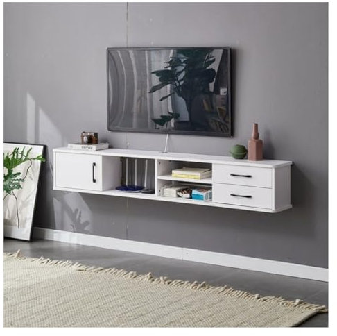 TV Schrank Hängend Wohnzimmer-TV-Regale, an der Wand montierter schwimmender TV-Ständer, Unterhaltungsmedienkonsole, großer Aufbewahrungsschrank for das Heimbüro TV Lowboard Hängend(Weiß,170*24*28cm)