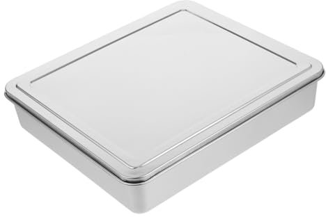 OKUMEYR Molde Rectangular Para Pasteles Con Tapa Apto Para Horno De Metal Para Tartas De Queso Brownies Cazuelas Galletas Pescado Y Verduras Para Uso Doméstico Y Comercial Color Plateado