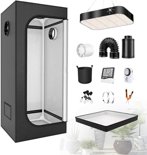 Tenda Da Coltivazione,Set Completo Di Tenda Da Coltivazione Con Luci Led Dimmerabili, Tessuto Oxford 600d, Igrometro, Per Piante Da Interno,Verdure,70 * 70 * 160cm-Dimmingversion200W(set)