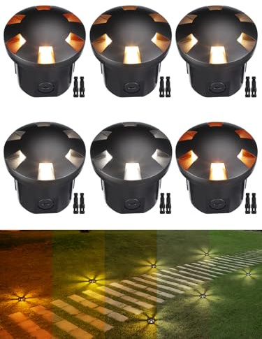 LEONLITE 5CCT Well Lights Landscape LED In Ground, 5W Low Voltage Well Lighting, 1800K/2700K/3000K/4000K/5000K Selectable, 12-24V AC/DC, CRI90, ETL Listed, IP67 Waterproof, Aluminum, Pack of 6