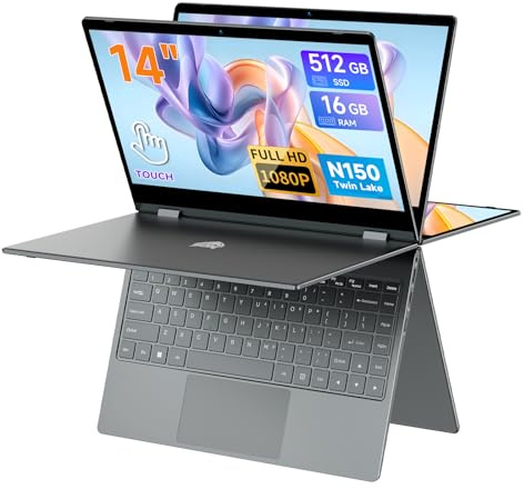 BMAX Ordinateur Portable Intel N150 (dépasser N100/N95) Écran Tactile FHD PC Portable 14 Pouces 16Go RAM 512Go SSD Laptop Clavier Rétroéclairé BT5.0, Type C, USB 3.2 Film du Clavier Français