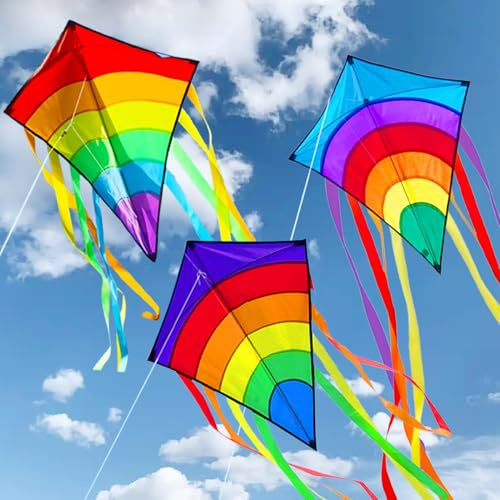 3PCS Drachen Kinder,Einleiner Flugdrachen für Kinder und Erwachsene,Bunt Delta Drachen,Tragbar Regenbogendrachen,Flugdrachen Flugdrachen Einleiner,Großer Delta Regenbogendrachen 73*65cm,Mit 80m Schnur