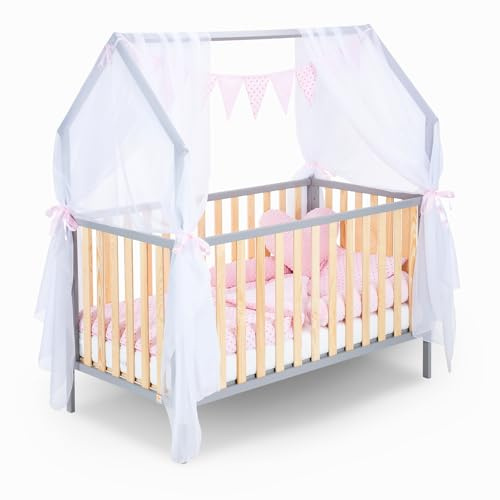 FabiMax Kinderbett Hausbett Schlafmütze grau/Natur, 70x140 cm, Komplettset (Matratze Classic, Komplettset Rosa Sterne)