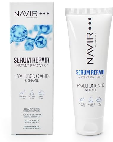 NAVIR Profesional | Siero capelli secchi e danneggiati con acido ialuronico, cheratina e olio di chia - anti crespo e idratazione profonda - trattamento idratante per capelli - senza solfati e