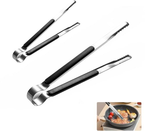 Kitchen Tongs Set of 2, 9'' & 12'' Non-Slip Comfortable Grip Handle, Premium Stainless Steel Cooking Utensils Tongs, Practical Cooking Tong for Baking, Grilling, BBQ, Kitchen Utensils