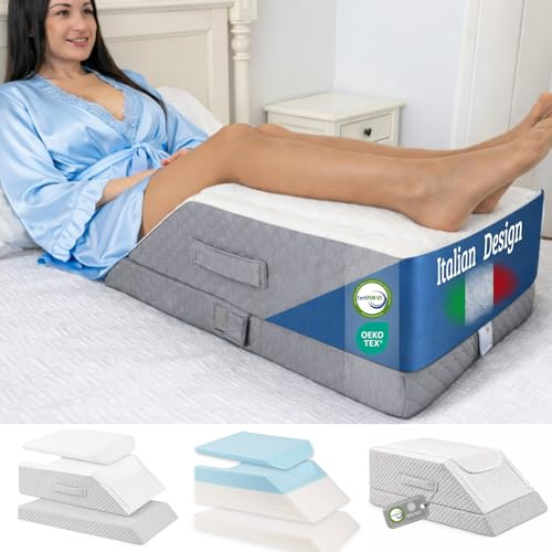 Ritalia COJÍN ELEVAR PIERNAS Almohada ortopédica para Descanso y circulación | 3 Alturas Ajustables | Memory Foam | Funda Transpirable Lavable