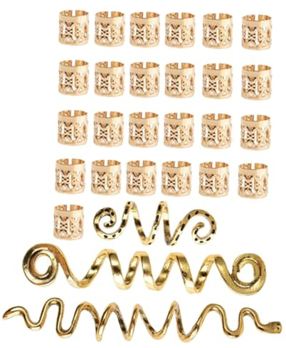 HONITANO 28 Stück Teiliges Dreadlock Schmuck aus Goldenem Metallring Haarschmuck für Zöpfe und Braids Stylische Haar charms und Manschetten Geeignet für Partys Hochzeiten Einfaches