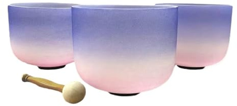 NJIEzhao Un set di 3 ciotole curative del suono con gradiente colore da 8 pollici in cristallo for il bagno sonoro Ciotola di cristallo cantante