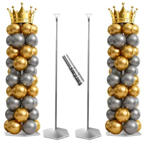 ANTREATU 4 Sets Adjustable Balloon Stands for Floor, 2 Metres Height Metal Balloon Column Stand, Reusable for Floor with Base Weight Bags, Birthday Wedding Christmas Decorations