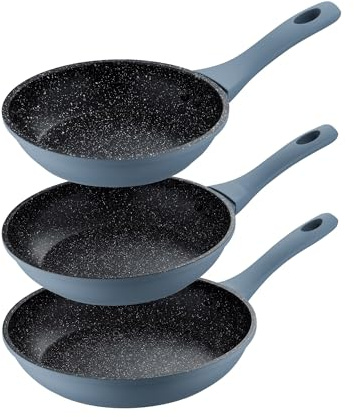 San Ignacio Juego de 3 Sartenes Ø18Ø22Ø26cm en aluminio forjado mangos azules Niza