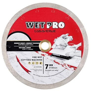 Casaverde Disque à tronçonner diamanté de 180 mm avec couche de bord continu, disque de coupe diamanté pour pierre, marbre et carrelage, disque de coupe humide avec trou de 25,4 mm