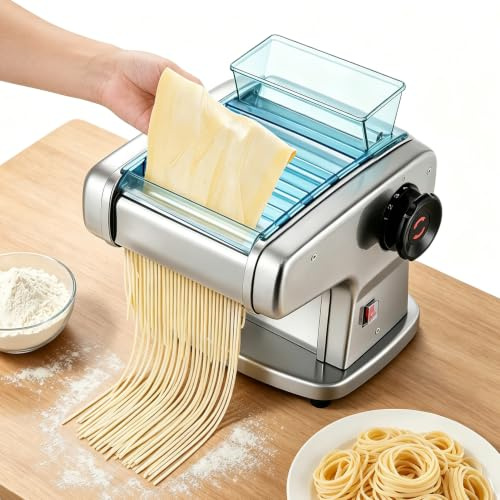 Nudelmaschine Elektrische, 9 Einstellbare Dicke 0,5-5mm | Geeignet für die Herstellung von Spaghetti und Lasagne, mit 2 Klingenbreiten, Machen Sie frische Nudeln in 20 Minuten