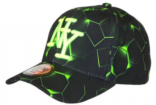 Hip Hop Honour Casquette Enfant NY Verte Fluo Motif Géométrique Noir Streetwear 7 à 12 Ans Garçon Fille