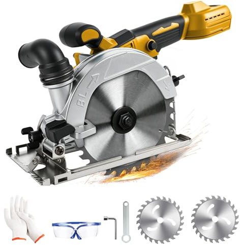 6 Inch Cordless Circular Saw for Dewalt 18V 20V Max Battery, No Battery | Brushless Motor, 0-6500 RPM, 0-45° Bevel Capability, Max Cutting Depth 1.97(90°), 1.26(45°), for Cutting Wood Plastic PVC