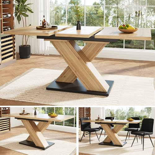 Yihomfy Table de Manger Extensible (119-158,5 × 80 × 75 cm), avec Pieds en X, Table de Cuisine Extensible 6-8 Personnes, Convient aux Petits Espaces, Cuisines et Salons (Natural-12N)