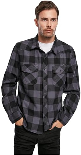 Brandit Check Shirt herr långärmad, Svart-grå, M