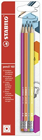 STABILO 160 - Matita in Grafite - con gommino - Pack da 4 - Colori assortiti - Gradazione HB