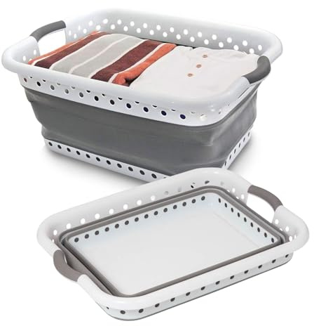 Garden Mile Cesta plegable compacta de plástico y silicona. Cesta plegable grande y resistente para tu ropa sucia. Cesta de almacenamiento limpia y ordenada que ahorra espacio