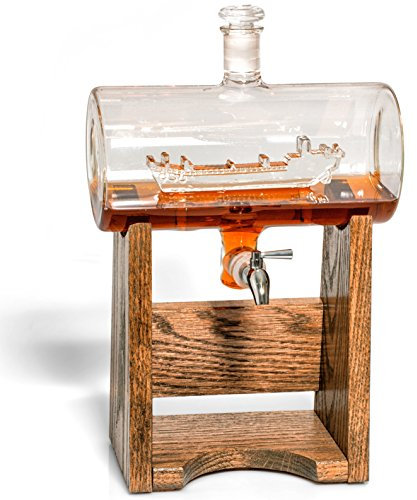 Prestige Decanters - Decanter Scotch Whiskey, 1150 ml, per alcol, vodka, bourbon, rum, vino, whisky, teequila o anche collutorio Set da tavola 1150ml Wood and Glass