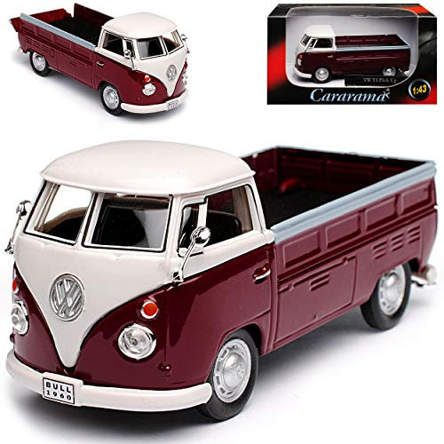 Cararama Volkwagen T1 Pritsche Pick-Up Rot Weiss Transporter Samba Bully Bus 1950-1967 1/43 Modell Auto