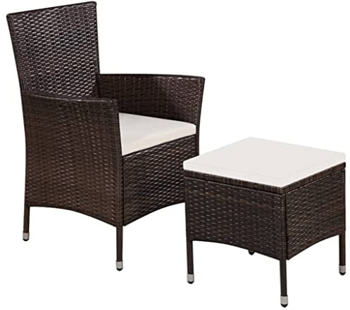 vidaXL Gartenstuhl und Hocker mit Polstern Poly Rattan Braun