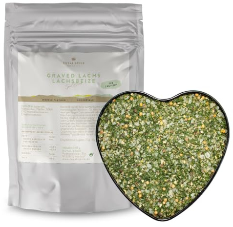 Royal Spice Lachsbeize Graved Lachs 140g - Lachs Beize Trockenmarinade für 2kg Fisch - Traditionelle Beize mit kräftigem Dill - Einfache Anwendung & Perfekte Ergebnisse auch ohne Räuchern
