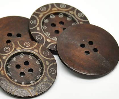 Handarbeit-Lieblingsladen 5 Stück Holzknöpfe Muster 60mm rund kaffeebraun braun Knopf Knöpfe Bastelknöpfe