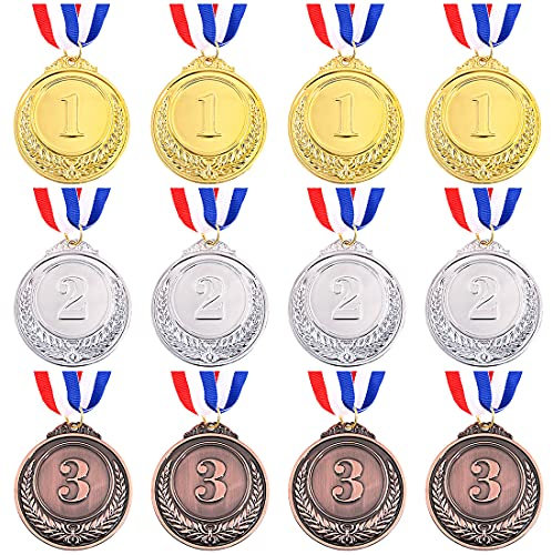 Swpeet Medaillen mit Band, Olympischer Stil, für Kinderveranstaltungen, Klassenzimmer, Bürospiele und Sport – 1. 2. 3. Platz (12 Stück)