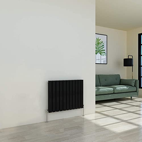 Warmehaus Horizontal Designer Radiator Flat Panel Double Black 600 x 750mm | Modern Column Radiator, Central Heating Radiators, Double Radiator, Wall Mounted Bathroom Kitchen Radiators