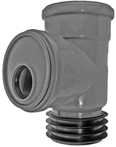 MegaHaustechnik HT Steckabzweig 87 Grad DN50 x DN110 Rohr Außendurchmesser 50mm x 110mm 2 Steck Muffen mit Gummi-Dichtungen + Gummi-Manschette, Abwasser Abfluss Leitung Einsteck Stück