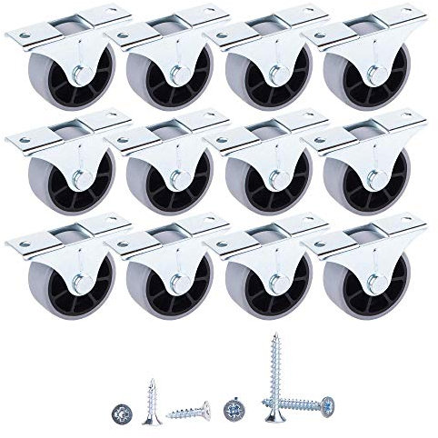 Juego de 12 ruedas pequeñas de 40 mm, ruedas de goma de movimiento suave para muebles, no de plástico, aparatos no giratorios y equipos con tornillos incluidos, juego de muebles (12)