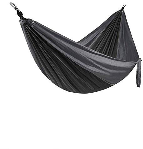 LIANYG Hängematte Doppeltragable Camping Parachute Hängematte Outdoor Travel Camping Survival Swing Chair Hängendes Bett mit Baumriemen 661 (Color : Black Grey)