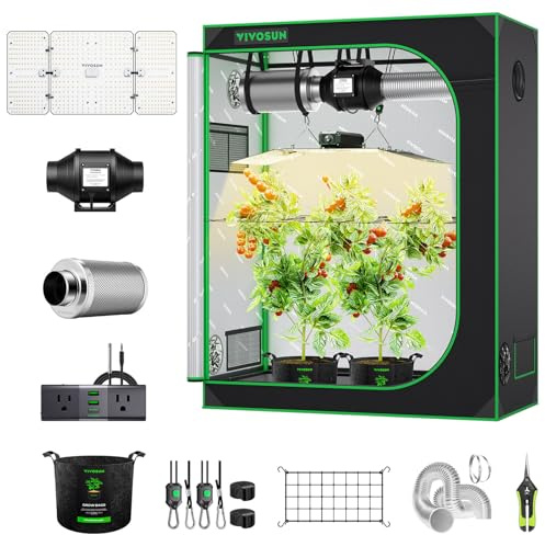VIVOSUN Kit de tente de Culture intérieure 120×60×150 cm Avec LED Spectre complet VS2000, Ventilation 100 mm et Thermo-hygromètre, idéal pour UNE Culture intérieure efficace et contrôlée.
