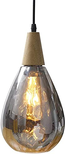 ‎Lywins E27 Hölzern Wassertropfen Wellenlicht Grau Glas Modern nordisch Pendelleuchten Hängelampen Zum Esszimmer Küche Schlafzimmer Leuchte
