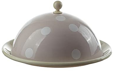 Butterdose rund, Tupfen Retro Butterglocke aus Emaille Rosa, Weiß neuetischkultur