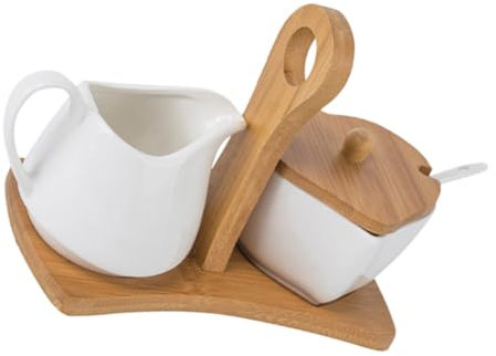BESTonZON Schüssel Und Creamer Set mit Deckel Löffel Keramik Creamer Topf Mini Kaffee Milch Porzellan Serving Pitcher Sauce Sauciere Schüssel 1 Set