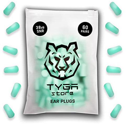 TYGA Soft Foam Earplugs, 60 Pairs, 38dB SNR, High Noise Cancelling for Sleeping, One Size for Snoring, Studying, Travel, Motorcycle, Loud Noise Ear Plugs (Mint Green)