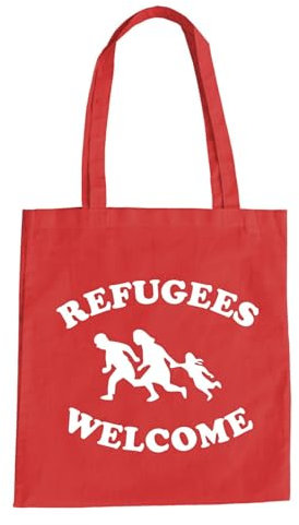 Refugees Welcome Baumwolltasche - Willkommen Flüchtlinge Links Krieg Ausländer Rot