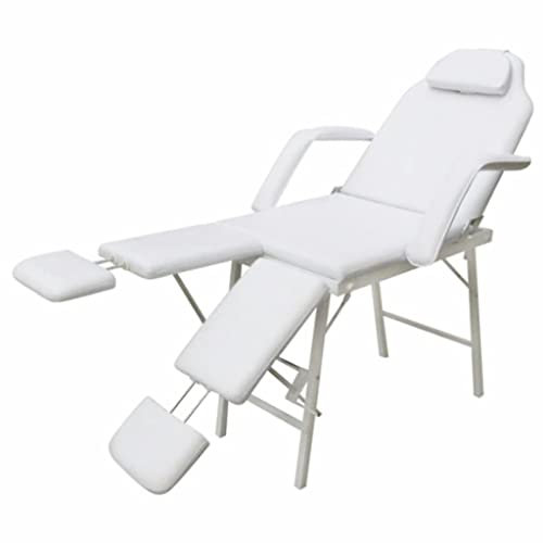 ZQQLVOO Kosmetikstuhl Tragbar Kunstleder 185×78×76 cm Weiß,Massageliege Klappbar, Mobile Massageliege Aluminium Deluxe Professionelle ​Kosmetikliegen Höhenverstellbar ​Massagebett