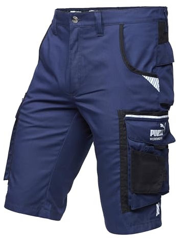 PUMA Workwear Precision X - Kurze Arbeitshose Herren - Robuste & Flexible Arbeitsshorts - Viele Taschen und Bequeme Passform - Ideal für Handwerk Heimwerk und Baugewerbe - Marine - Gr. 52