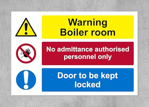 Warning boiler room door to kept locked (L) safety sign - 1mm Plastic sign (400mm x 300mm)