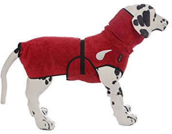 drop-tex Hundebademantel -Dunkelrot - Rückenlänge 25cm - 90cm auswählbar - 100% Handmade - 100% Baumwolle (Walkfrottier)